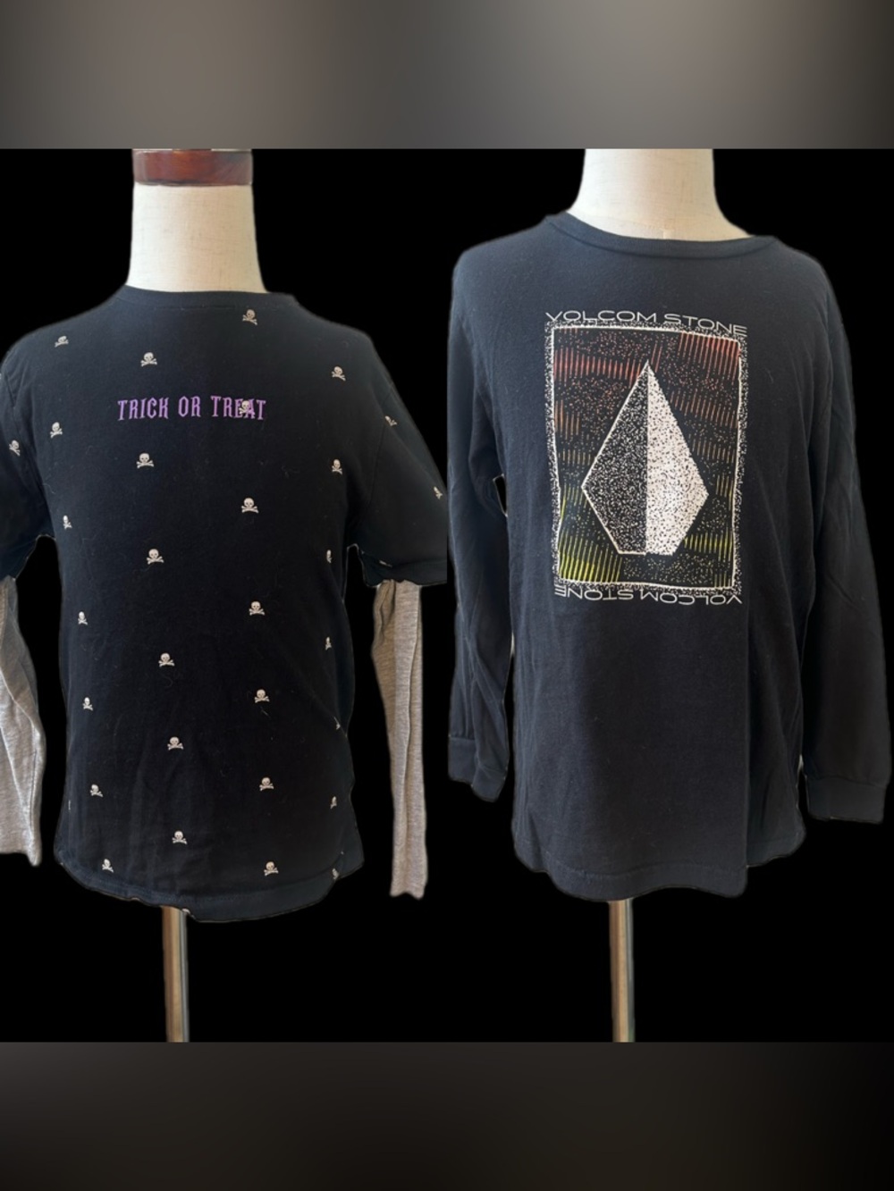 Volcom Black Kids Long-Sleeve Graphic Top and Skull Pattern Long-Sleeve